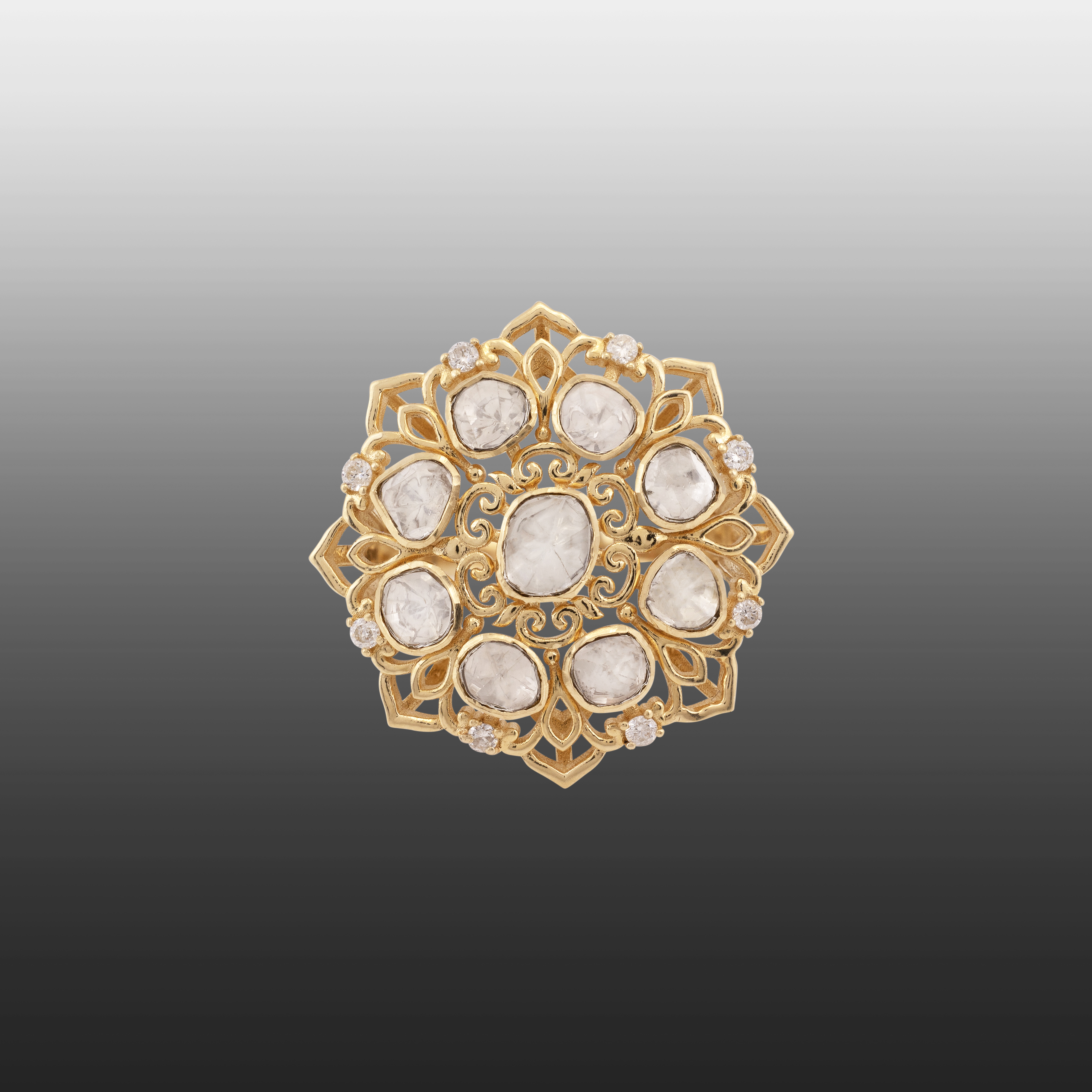Polki Cluster Ring with Filigree Gold Design